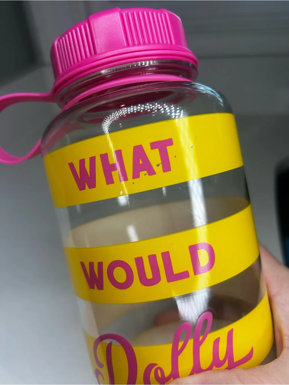 NWT Dolly Parton what would Dolly do Yellow & Pink Striped Water Bottle